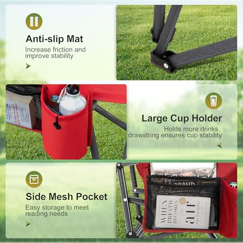 LET'S CAMP Red Oversized Camping Chair 500LBS Heavy Duty Lawn Chair – Single Pack