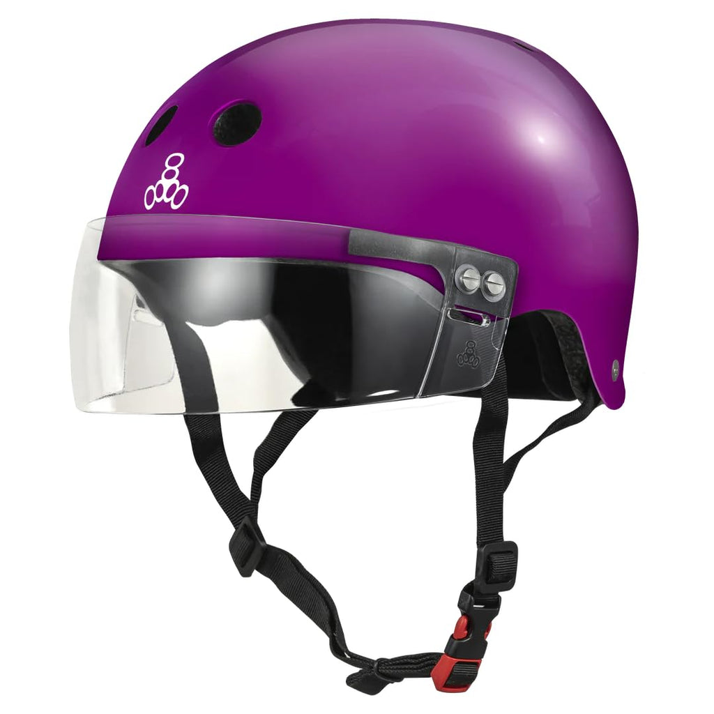 Triple Eight The Certified Sweatsaver Helmet with Visor for Roller Derby, Skateboarding and BMX, Purple Glossy, L/XL