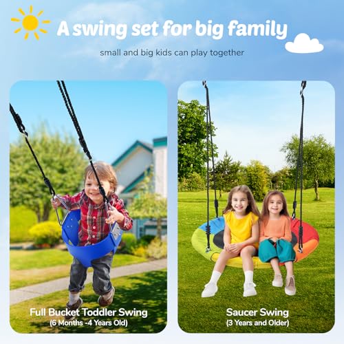 Trekassy Backyard Swing Set with Saucer & Toddler Swing, Heavy-Duty A-Frame, Supports 440lbs