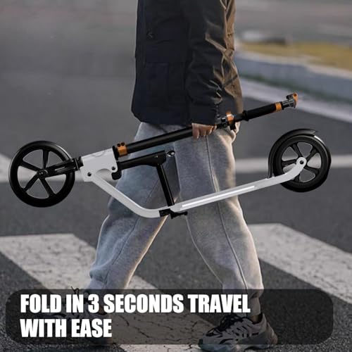 Adult Foldable Scooter with Big 9-Inch Wheels - Adjustable Height, Aluminum Frame - 230 White