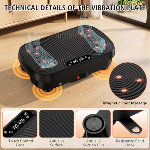 Matte Black Vibration Plate for Lymphatic Drainage & Full-Body Workout - 130 Levels Bluetooth