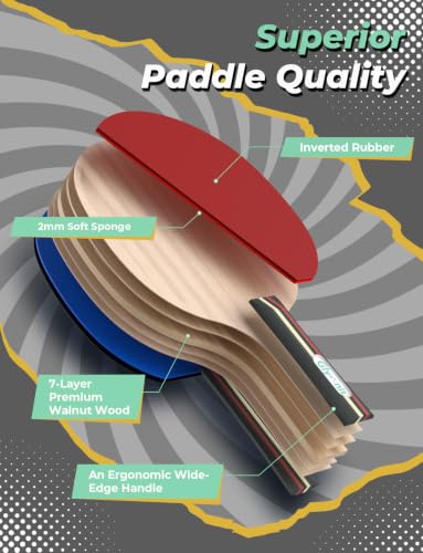 Ping Pong Paddle Set with Retractable Net and Balls - Table Tennis Kit