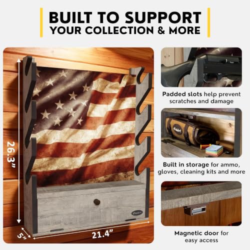 Barn Wood Red White Blue Wall Gun Rack - Space-Saving Storage for Firearms