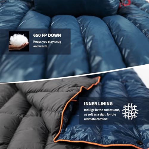 ZOOOBELIVES Dark Blue Down Camping Blanket 650 Fill Power Packable 79x54in