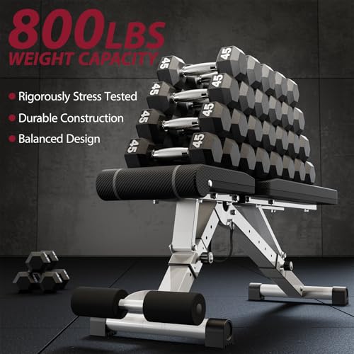 Roburflex Adjustable Foldable Workout Exercise Bench for Home Gym – Heavy Duty, 700 lb Capacity