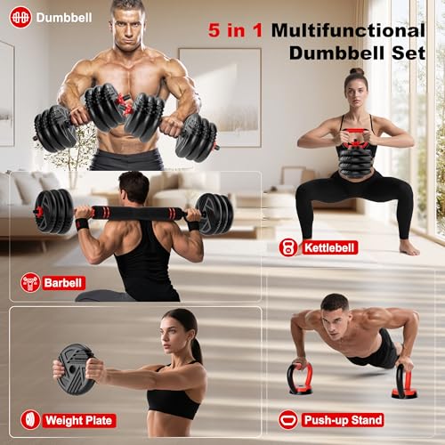 TRAKMAXI Adjustable Dumbbell Set 20LB 30LB 45LB 70LB 90LB 5-in-1 Home Gym Equipment
