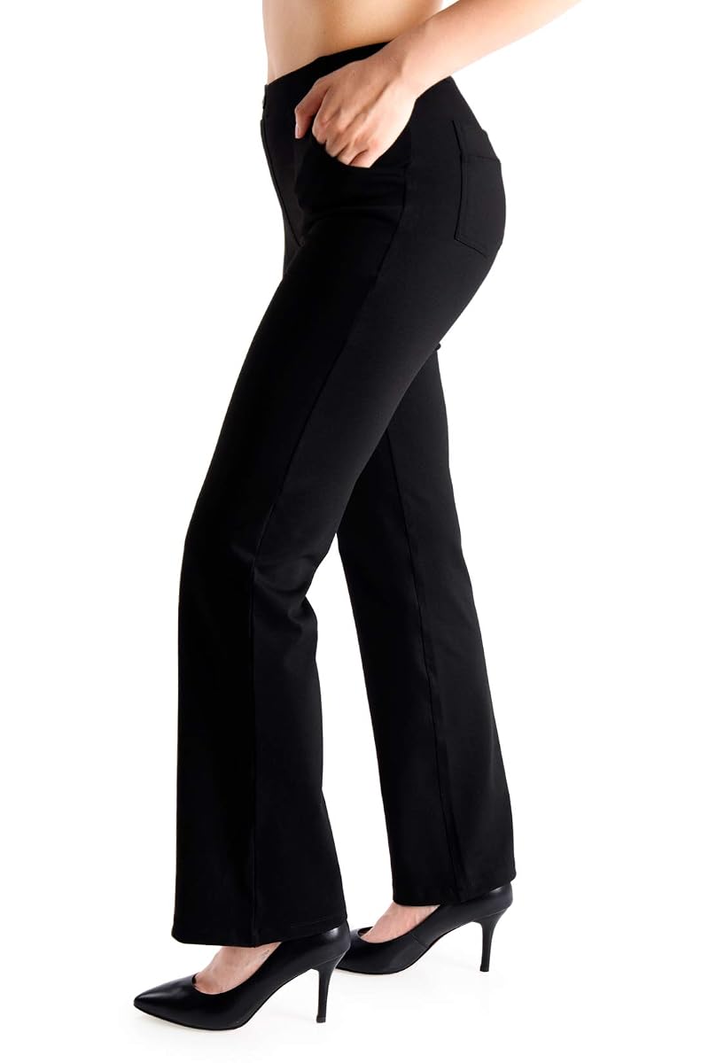 Yogipace Women’s Flare Yoga Dress Pants with 27"–37" Inseams, Black – 2 Front + 2 Rear Pockets, 31" Inseam (Regular)