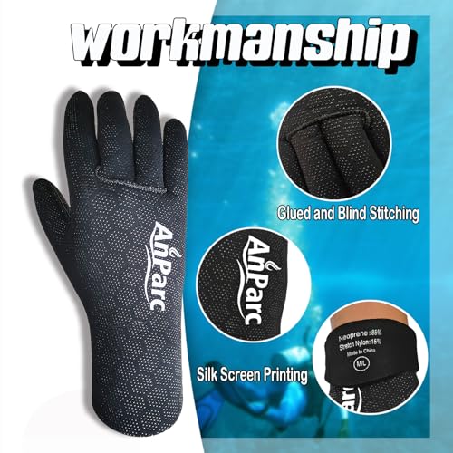 3mm Ultra Stretch Neoprene Water Gloves - Medium-Large Water Sports Gloves for Diving, Kayaking, Snorkeling