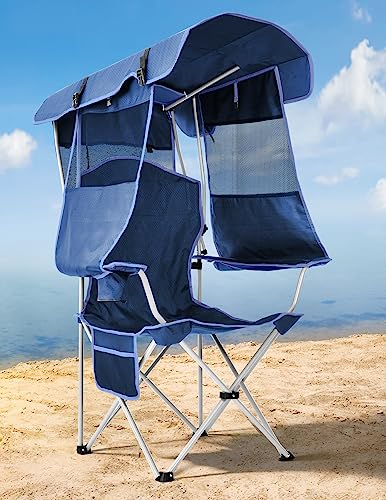 Docusvect Beach Chair with Canopy Shade - Backpack, Navy Blue, 1