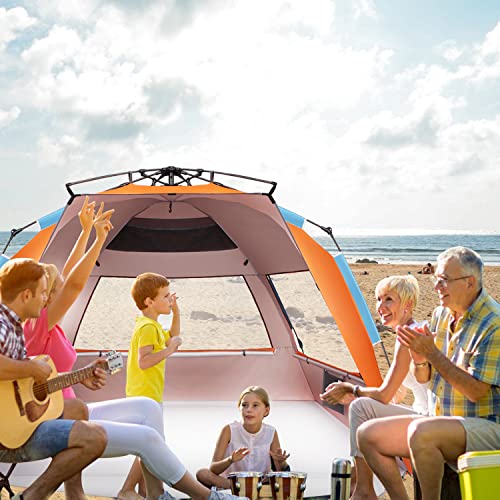 Oileus XL Waterproof Pop-Up Beach Tent - Orange, 5-6 Person Portable Shade