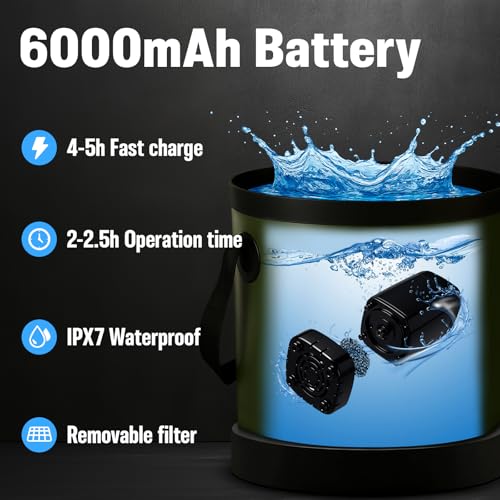 Zappyway 6.6 Gallon Portable Camping Shower with Heater & Tent - Rechargeable Water Pump, Foldable Bucket, LED Light, Car Wash & Pet Bathing
