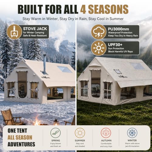 Inflatable Family Camping Tent 8-12 Person, All-Season Waterproof Glamping Tent