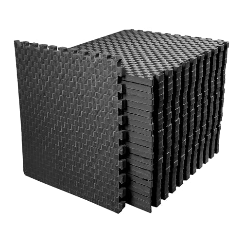 BalanceFrom Puzzle Exercise Mat Black 1-Inch Thick Interlocking Foam Floor - 72 Sq Ft