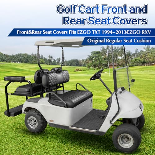 NOKINS Diamond Seat Covers for EZGO TXT Golf Carts 1994-2013 Black & Black Stitching