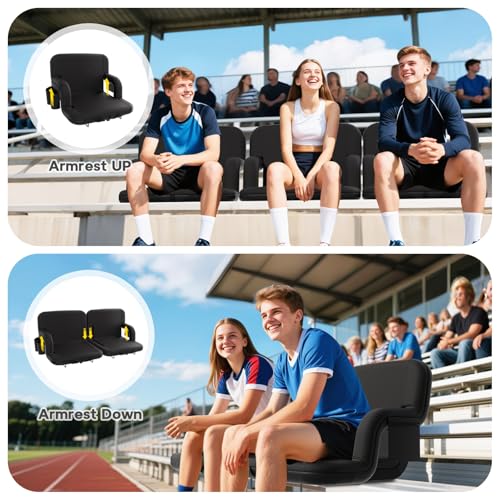Extra Wide 25-Inch Stadium Seat with Back Support & Carry Straps – Black