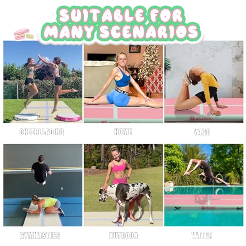 Inflatable Gymnastics Mat Air Track 10ft Pink & Green - Home & Training Use