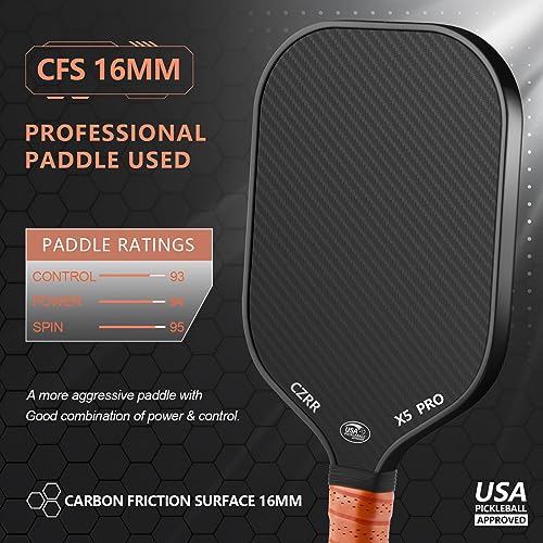 CZRR 16MM-2PCS Pickleball Paddles Set USA Approved Carbon Fiber Surfaces
