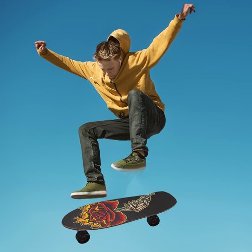 HUSSRITY Skeleton Hand Burning Rose Grip Tape - 9" x 33" Bubble Free Longboard Grip Tape Sheet - Easy Apply for Skateboards & Scooters