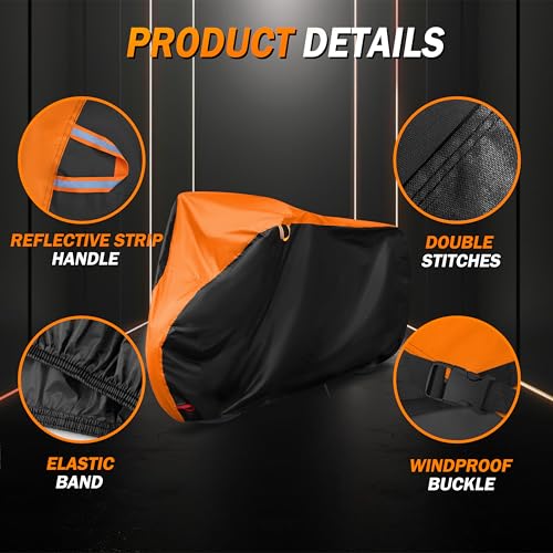 Bike Cover Outdoor All Weather Waterproof Rain Sun UV Dust Wind Proof with Lock Hole for Mountain & Road Bikes with Storage Bag XL (Black&Orange, 79 x 27.5 x 44 inches)