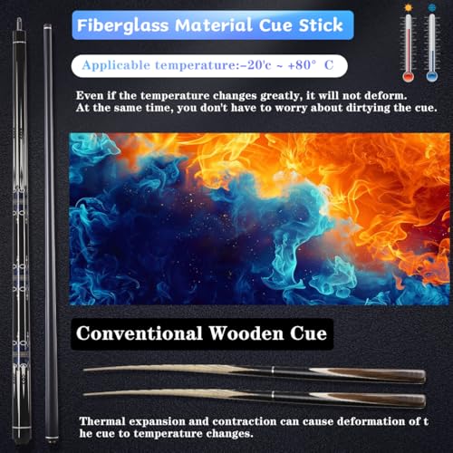 Glass Fiber Pool Cue Set - 58 Inch 2-Piece Professional Billiard Cue with Case & Glove - Variation Cue Set A