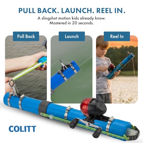 Kids Fishing Pole & Reel Set - Slingshot Catapult Rod for Children