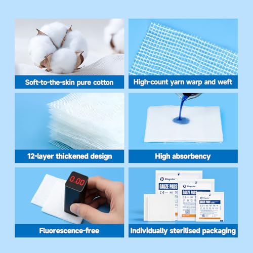 4x4 Inch Sterile Cotton Gauze Pads - 12-Ply Highly Absorbent Wound Dressings (50 Pack)