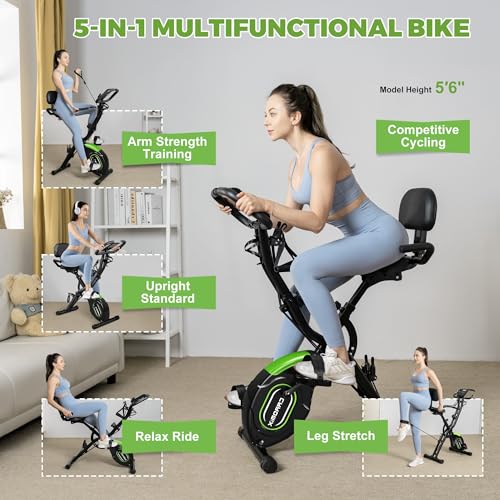 JELENS Black 5-in-1 Folding Exercise Bike with 16-Level Magnetic Resistance
