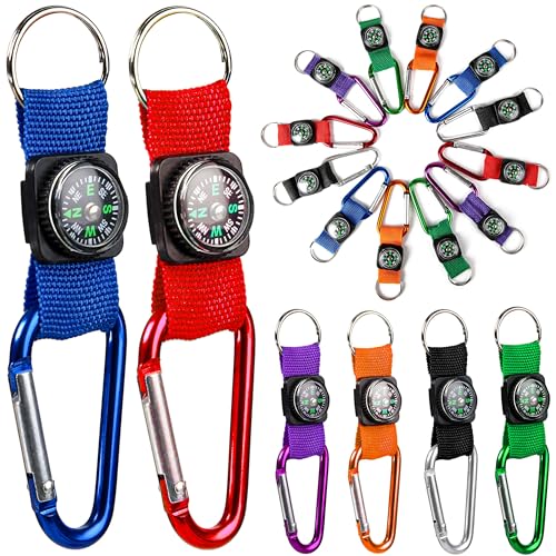36 Pcs Colorful Carabiner Compass Keychains Kids Toys Outdoor Party Favors