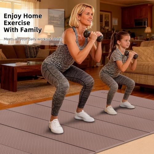 Large Foldable Yoga Mat 74x47.2 Inches, Non-Slip, Double Person, Brown & Apricot
