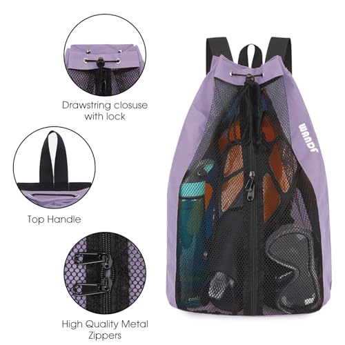 WANDF Mesh Beach Backpack for Swimmers - Purple, Large Capacity