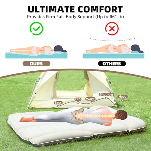KMZ SUV Air Mattress Double Sided Flocking Camping Bed with Pump - Off-white & Coffee