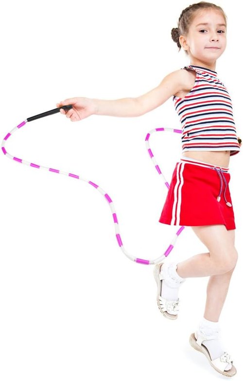 K-Roo Sports Rainbow Jump Rope - 7-Foot Length with Plastic Beaded Segmentation for Fun Workouts
