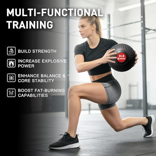 Weighted Slam Ball for Exercise & Workout - Black, 8 LB