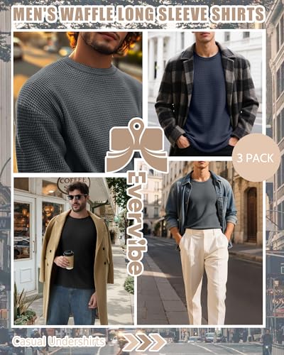 Men's Big & Tall Waffle Thermal Casual Shirts 3 Pack - Black, Gray, Navy Blue 3X-Large