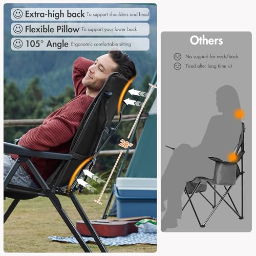 Portal Black Reclining Camping Chair with Adjustable Lumbar Support, 1 Pack