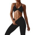 ABOCIW Workout Sets for Women V-Neck Twist Front Strappy Criss-Cross Back Sport Bra Tummy Conrol High Waist Leggings 2 Piece Exercise Gym Yoga Outfit Black Small
