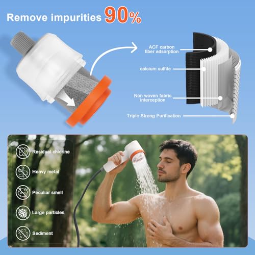 Medium Portable Camping Shower with Light & Carbon Filter - 2-in-1 Foldable Bucket