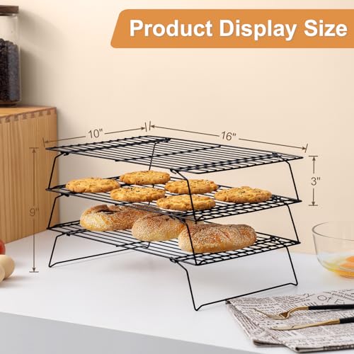 Black 16x10 Inch 3-Tier Cooling Rack for Baking and Cooking