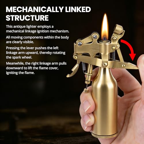 Vintage Copper Refillable Lighter with Mechanical Ignition - Classic Table Lighter Gift