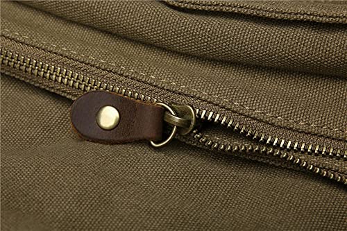 Vintage Military Leather Canvas Laptop Bag Medium - Army Green