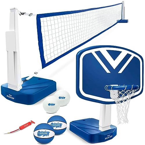 GoSports 2-in-1 Pool Basketball & Volleyball Set - Water Games for In-Ground Pools