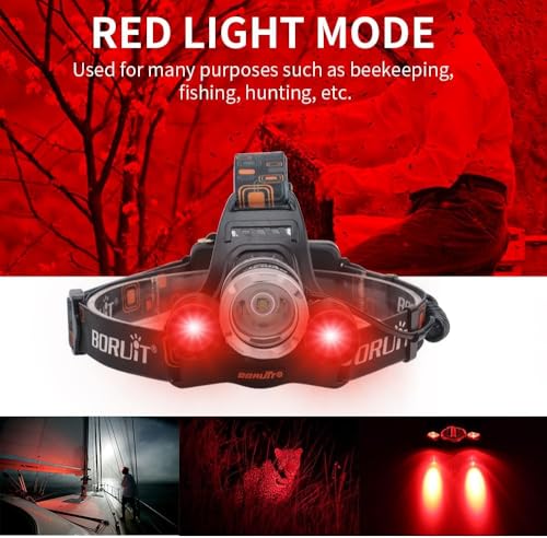 BORUIT Headlamp with Red Light USB-C Rechargeable 90° Adjustable 3 Modes - Red1