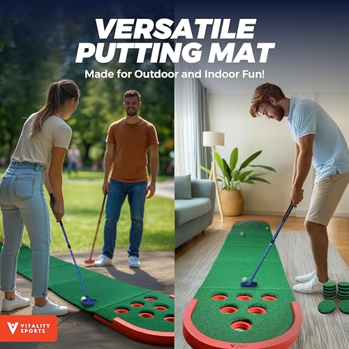 Indoor/Outdoor Mini Golf Putting Set with 2 Putters and 10ft Practice Green