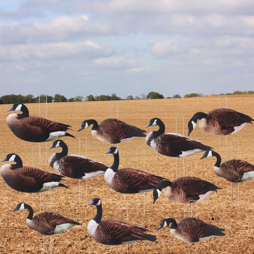 CroBlissful 12 Pack Goose Silhouette Decoys with Metal Stakes - Realistic Outdoor Hunting Set