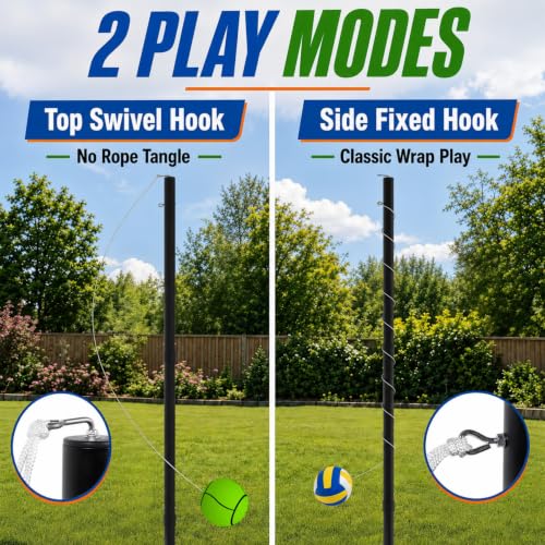 Eastrexon 9 FT Tetherball Set with 2 Balls & Adjustable Steel Pole for Outdoor Play