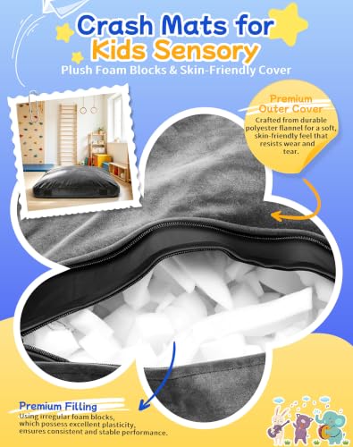 Kids Sensory Crash Pads 3 x 3 ft Grey - Safe Cushioned Play & Therapy Mat