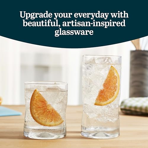 Libbey Impressions 16-Piece Clear Glass Tumbler and Rocks Glass Set - Double Old-Fashioned Drinkware