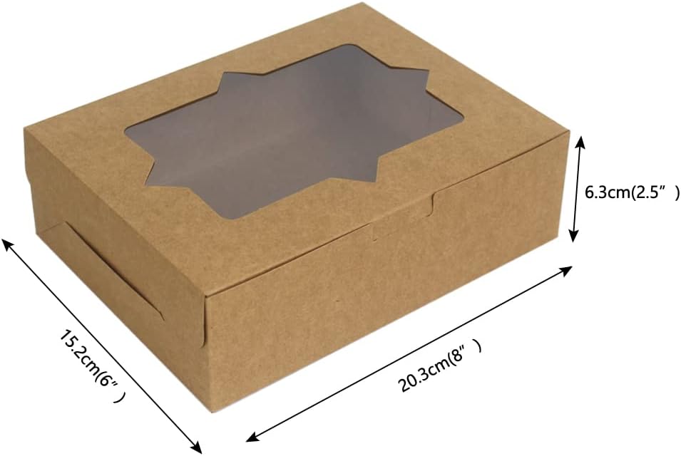 Wei Long 20-Piece Cookie Boxes - 8x6x2.5 Inches | Stylish Window Bakery Treat Boxes for Muffins & Donuts
