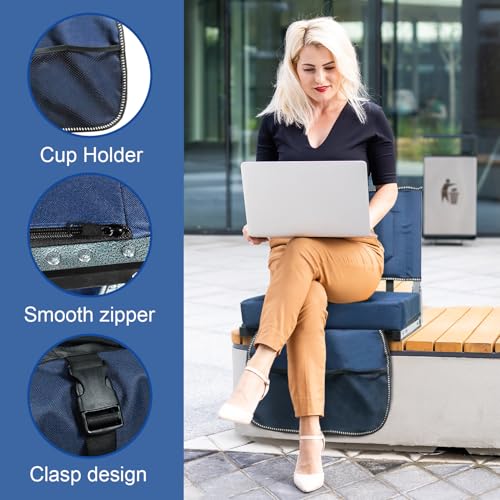 Portable Stadium Seat with Back Support, Cushion & Storage - 2 Pack, Navy
