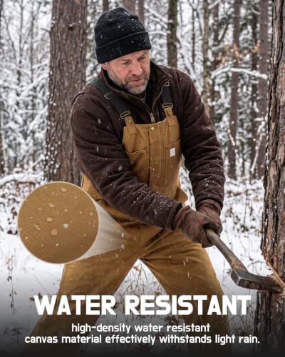 HISEA Men's Brown Duck Insulated Bib Overalls - Water-Resistant Winter Workwear, Medium
